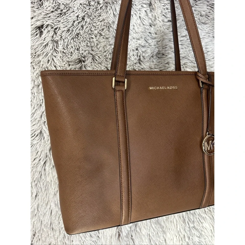 Michael Kors Sady Large Multifunctional Top Zip Tote Brown Laptop Bag EUC